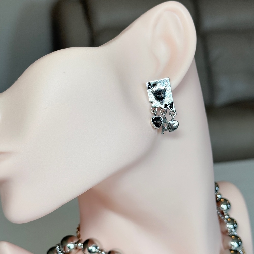 Silver Ace of Hearts Dangle Earrings - Women Jewelry